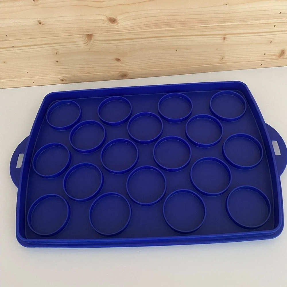 TUPPERWARE Rectangle Bake N Take Cake Cupcake Taker Carrier Blue Clear